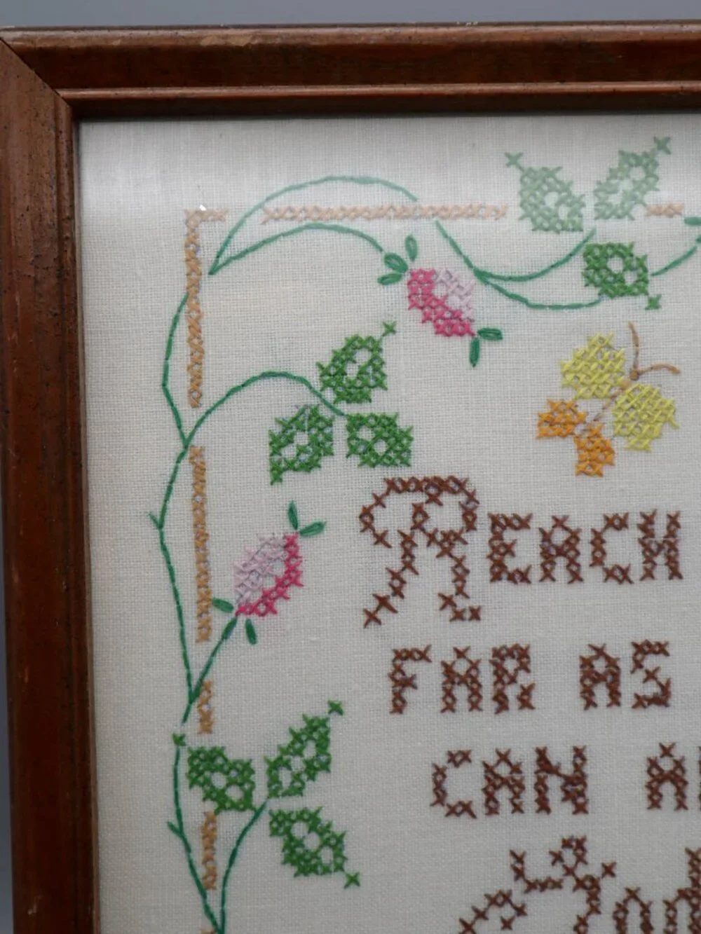 Vtg Framed Completed Cross Stitch Sampler Wall Art God Will Reach Down Religious